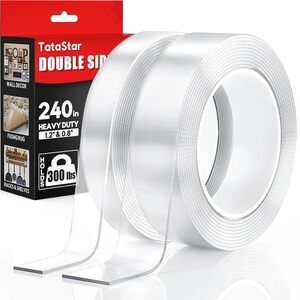2 Rolls Heavy Duty Double Sided Tape Nano Gel Clear Removable Mounting 20FT